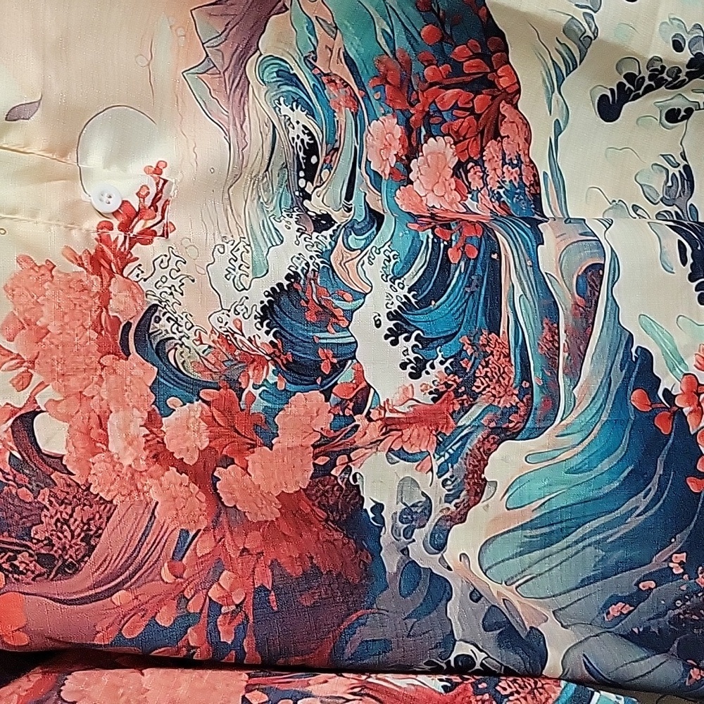 Lightweight Asian Inspired Lineny Floral Wave Blouse - Picture 3 of 5